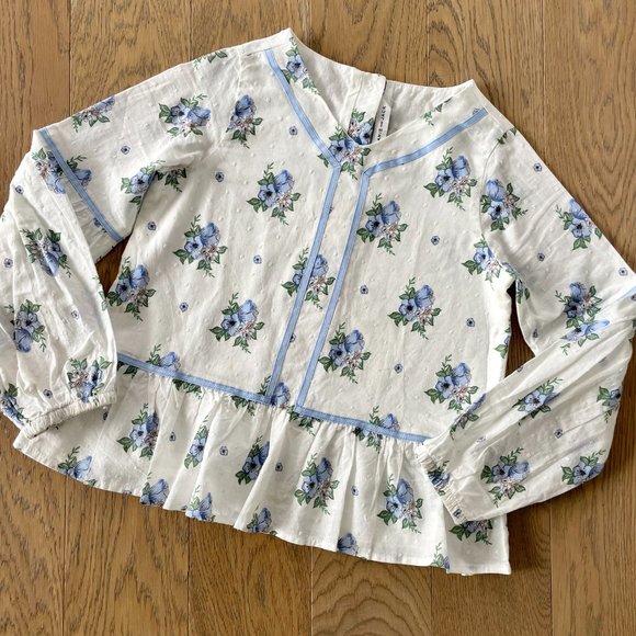 Janie and Jack Other - Janie and Jack Girls' Floral Swiss Dot Peplum Top